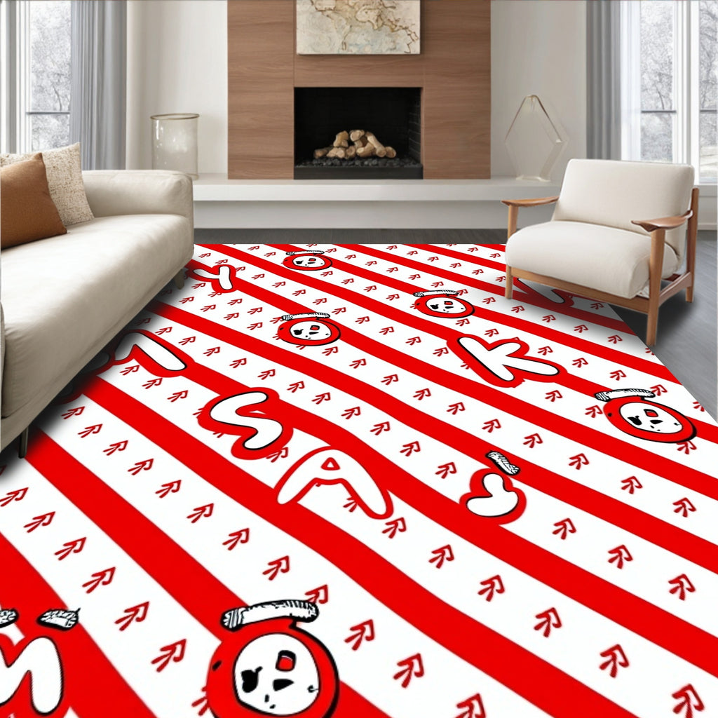 Red and White Diagonal Stripe Jam Jar Rug
