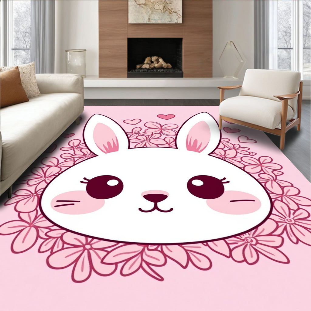 Pink Bunny Hearts Floral Arrangement Rug