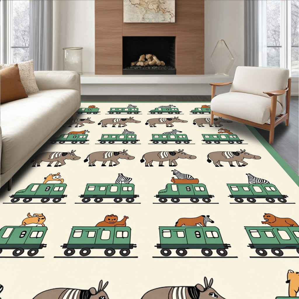 Safari Animals Train Collection Rug
