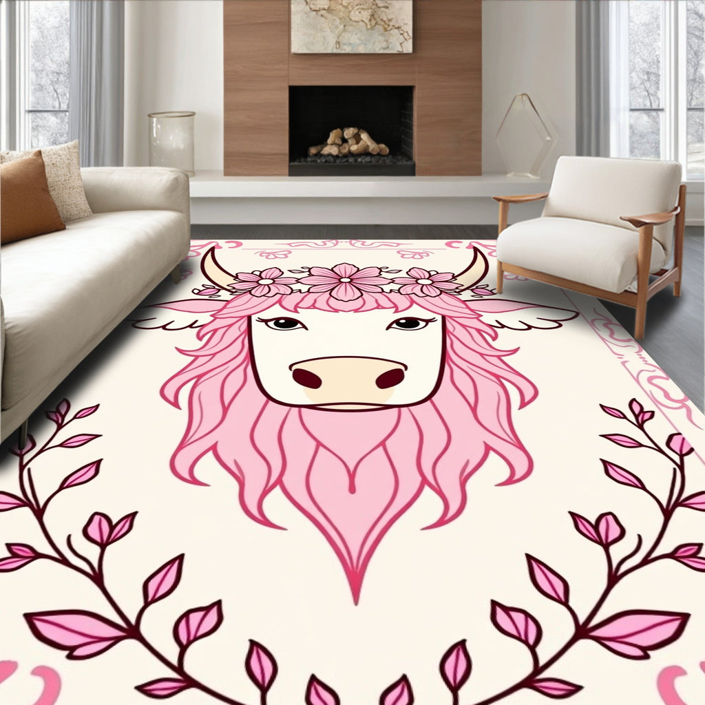 Pink Floral Unicorn Portrait Rug