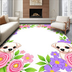 Whimsical Puppy Floral Pink Purple Rug