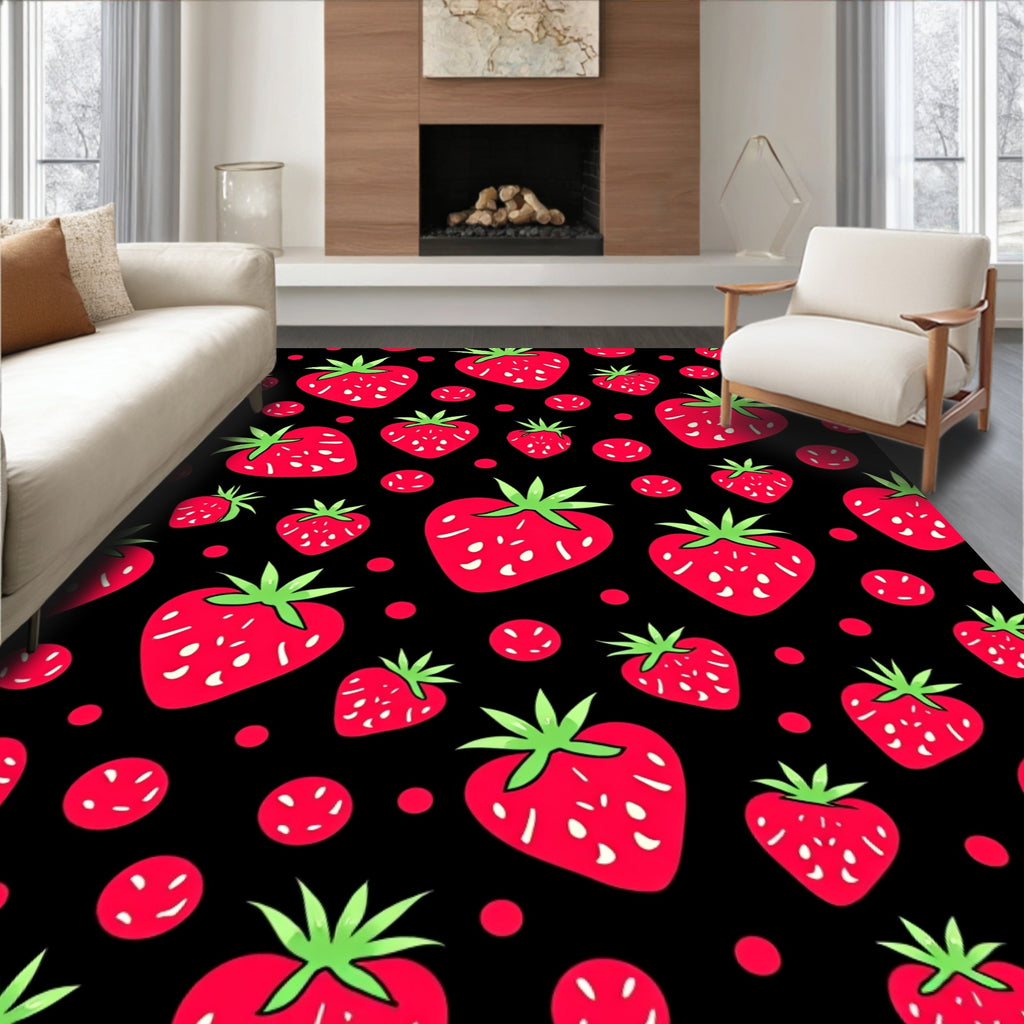 Red Strawberry Black Fruit Scatter Rug