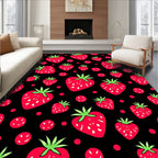 Red Strawberry Black Fruit Scatter Rug