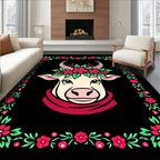 Cream Cow Floral Garland Border Rug