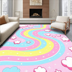 Pink Pastel Rainbow Swirl Clouds Stars Rug