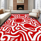 Bold Red White Abstract Organic Flow Rug