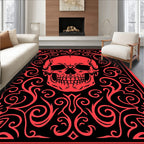 Crimson Skull Floral Border Rug