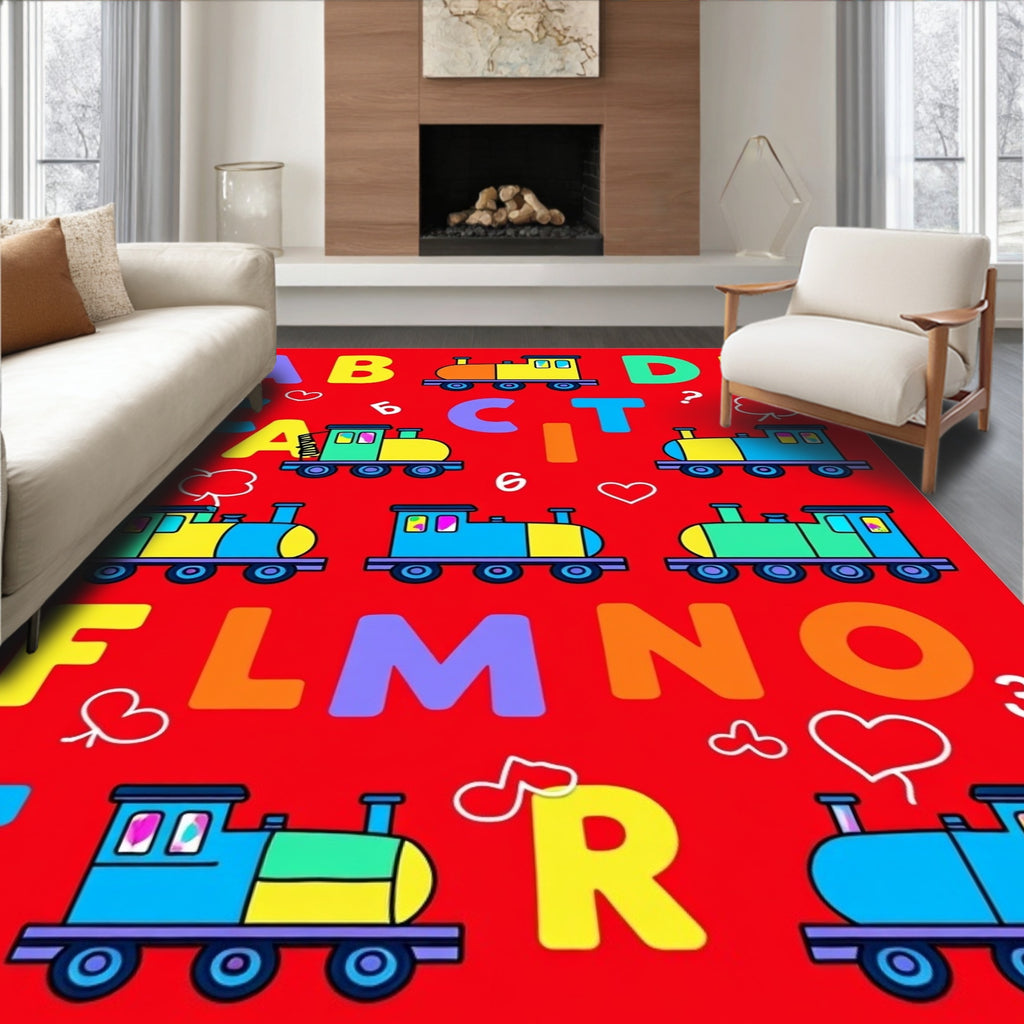 Alphabet Trains Playful Illustration Rug