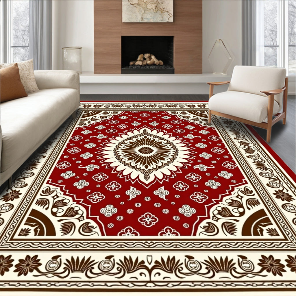 Rich Red Cream Floral Medallion Rug