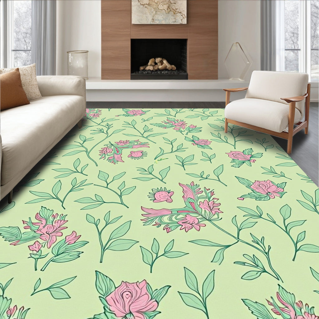 Pale Pink Floral Branch Garden Accent Rug