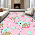 Kawaii Mint Bear Ramen Pink Circles Rug