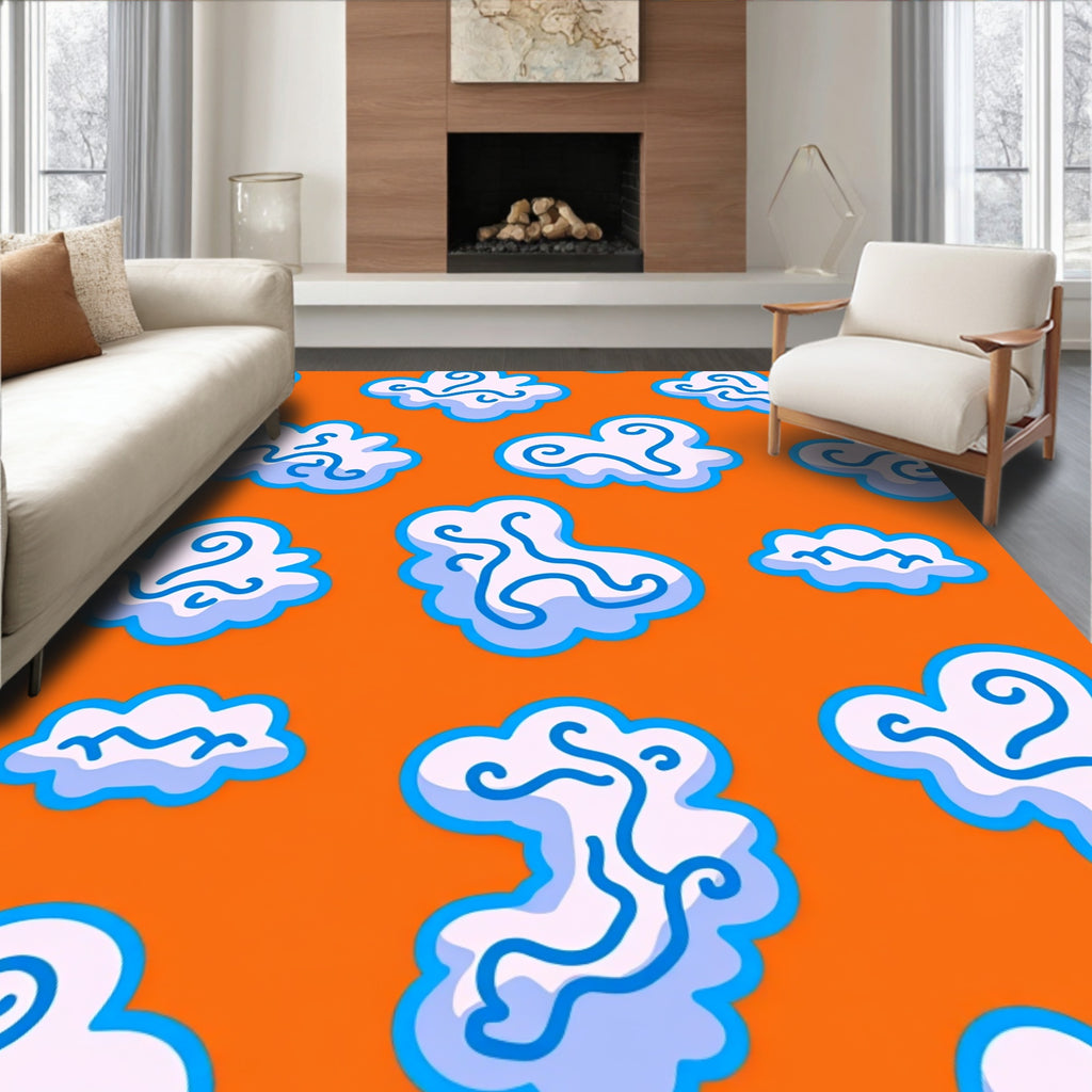 Whimsical Orange Cloud Swirl Rug