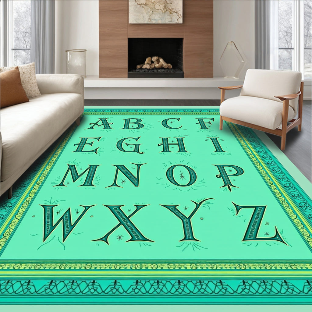 Mint Green Vintage Alphabet Poster Rug