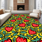 Cheery Red Strawberry Vine Yellow Rug