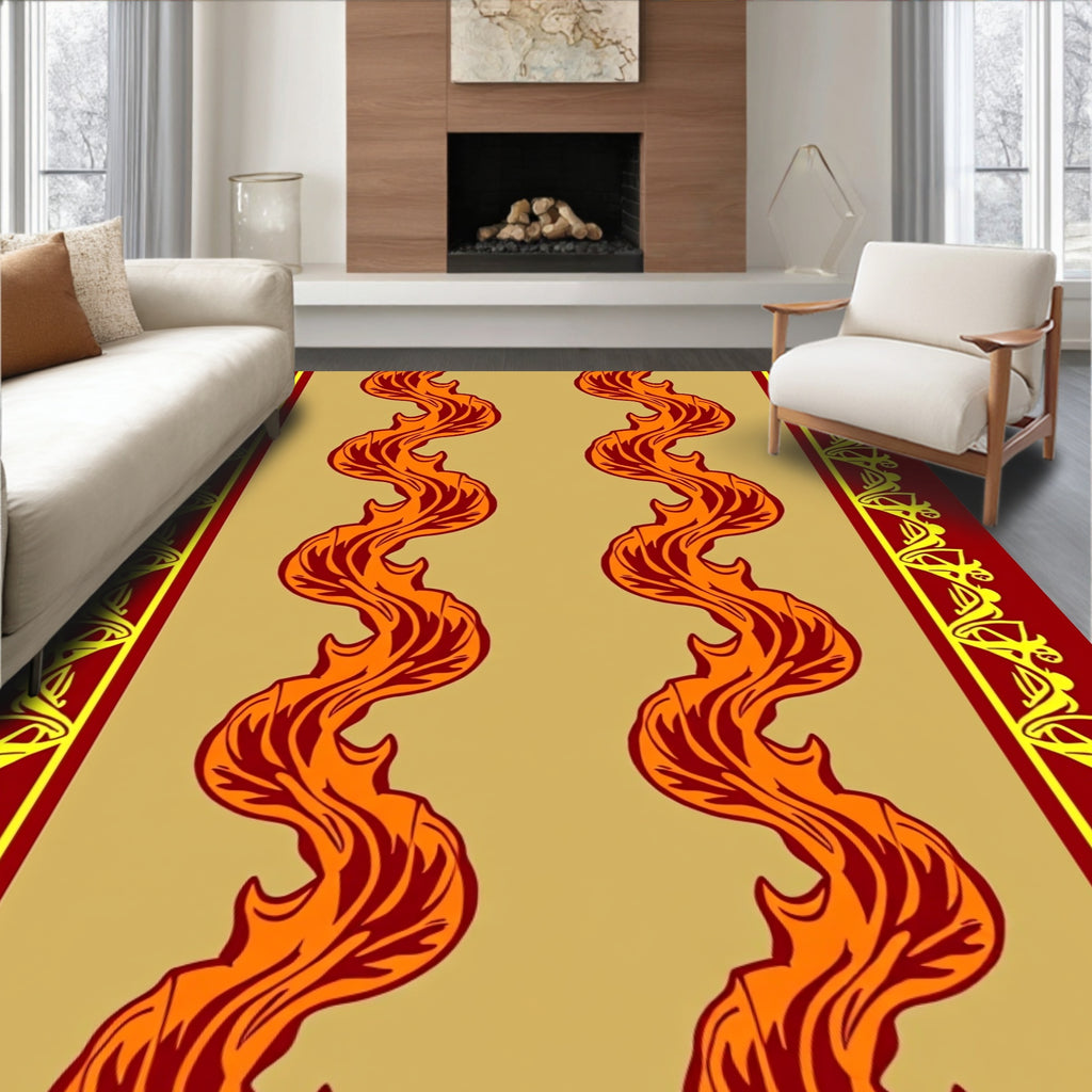 Crimson Orange Flame Scroll Rug