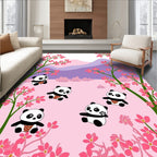 Playful Pandas Cherry Blossom Landscape Rug