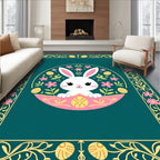 Whimsical White Bunny Floral Frame Rug
