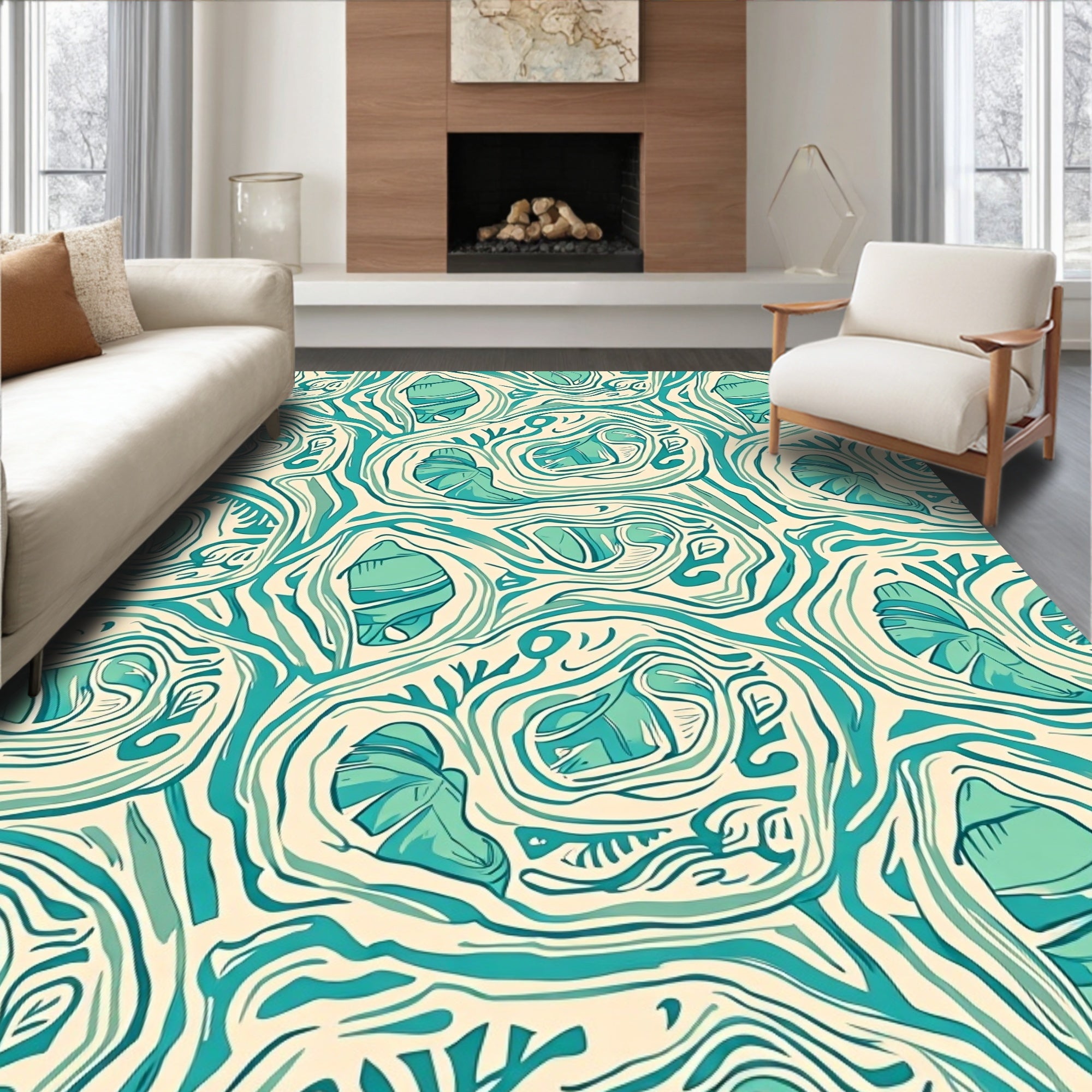 Aqua Organic Swirl Abstract Rug