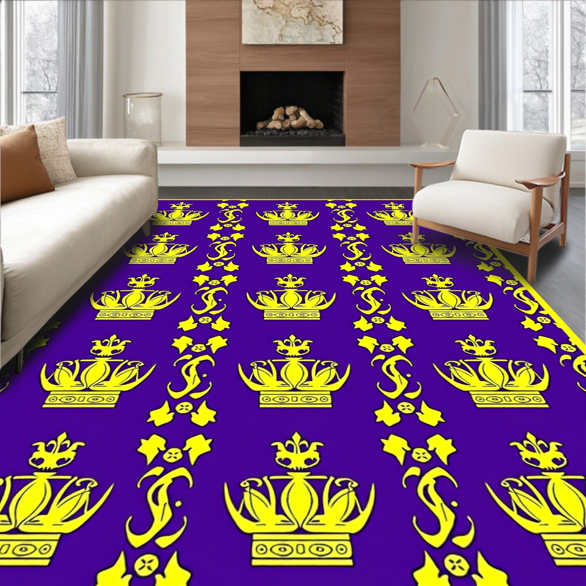 Royal Crown Purple Yellow Tile Rug