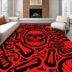 Bold Red Skull Bone Collage Rug