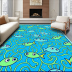 Blue Marine Life Fish Swirls Rug
