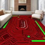Circuitry Red Neon Geometric Rug