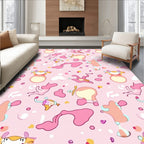 Whimsical Pink Cartoon Character Collage Rug