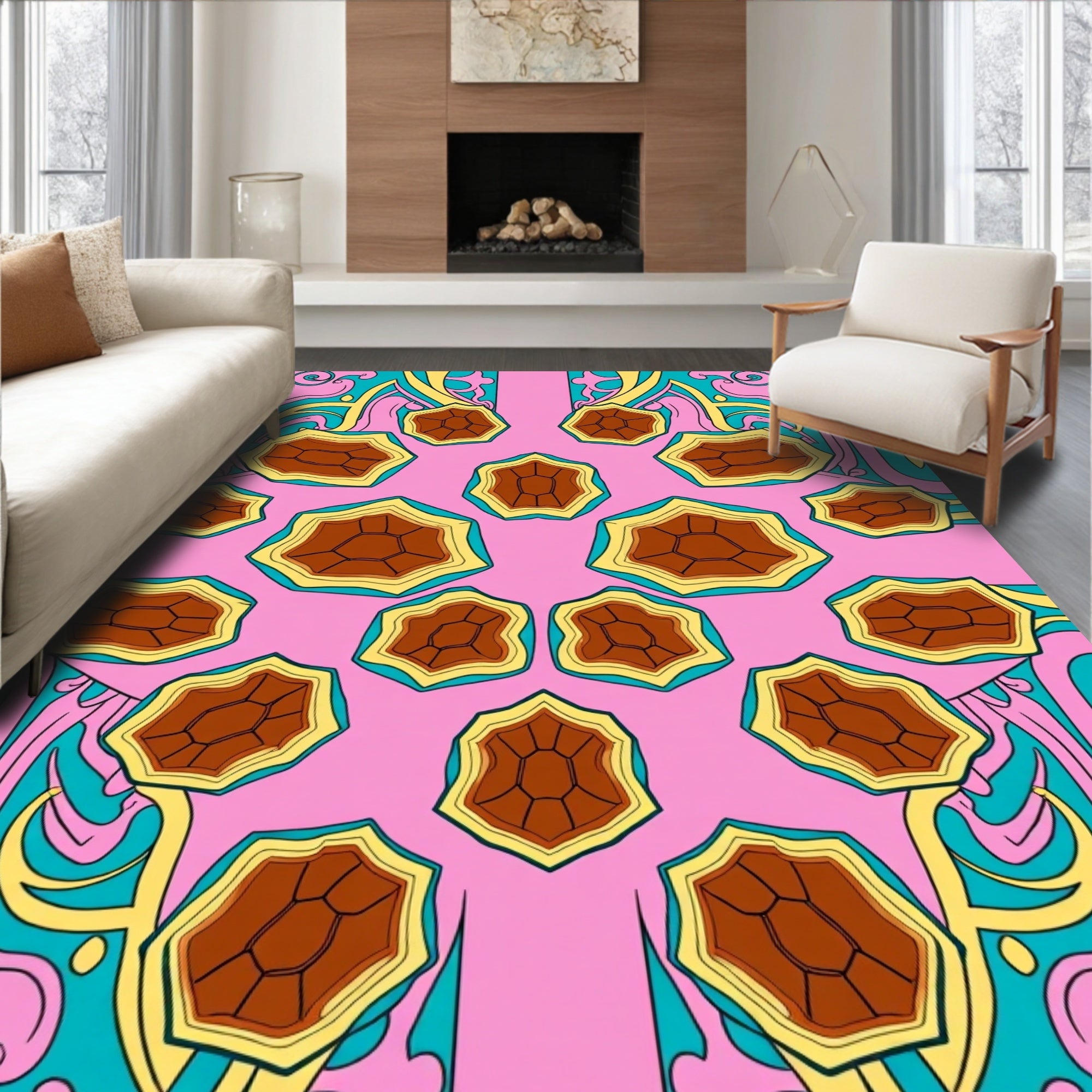 Psychedelic Pink Turtle Shell Swirls Rug