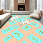 Peach Blue Whimsical White Kitty Collage Rug