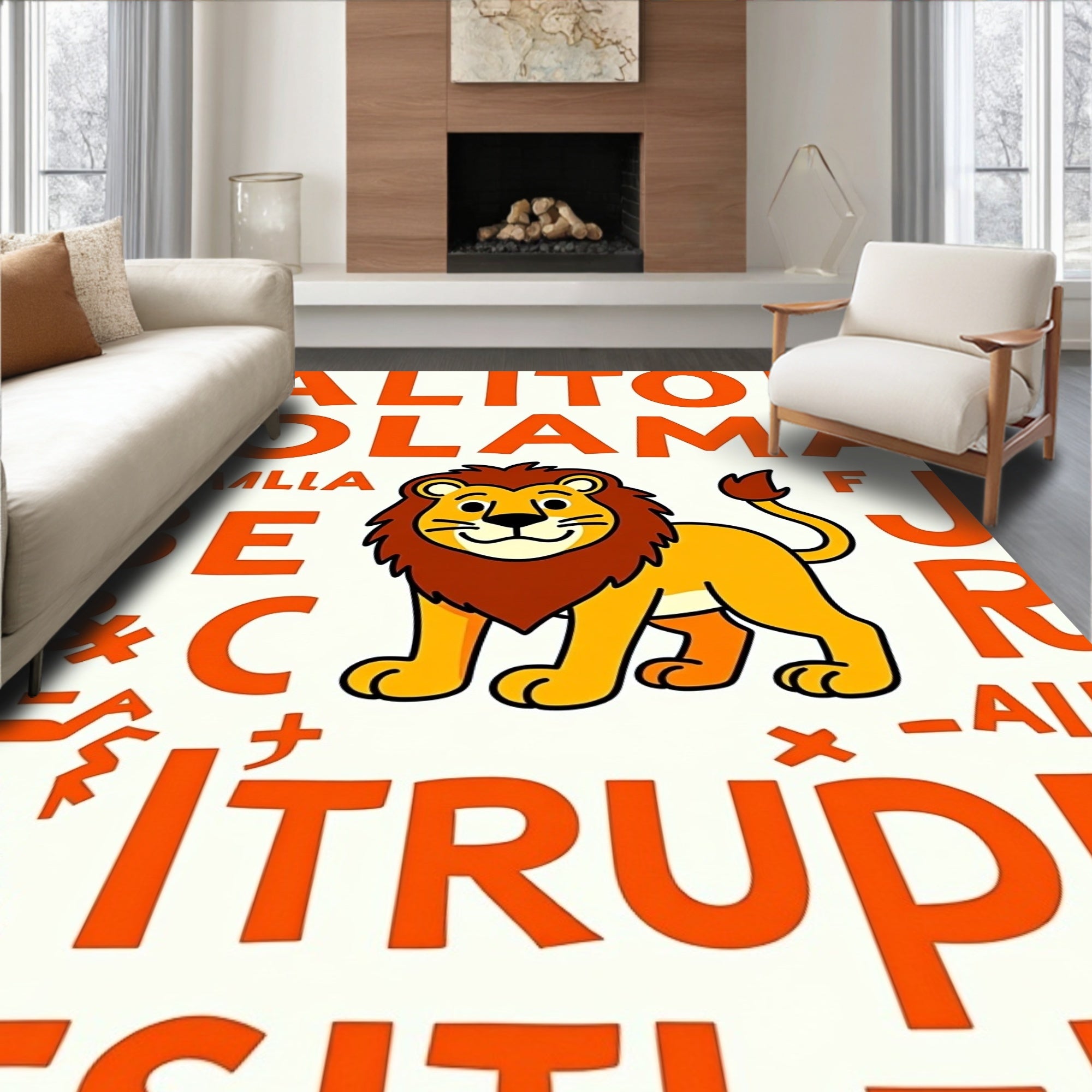 Friendly Lion With Orange Alphabet Rug