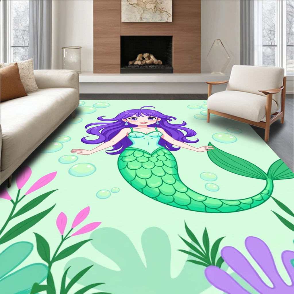 Cute Purple Mermaid Underwater Bubble Garden Rug