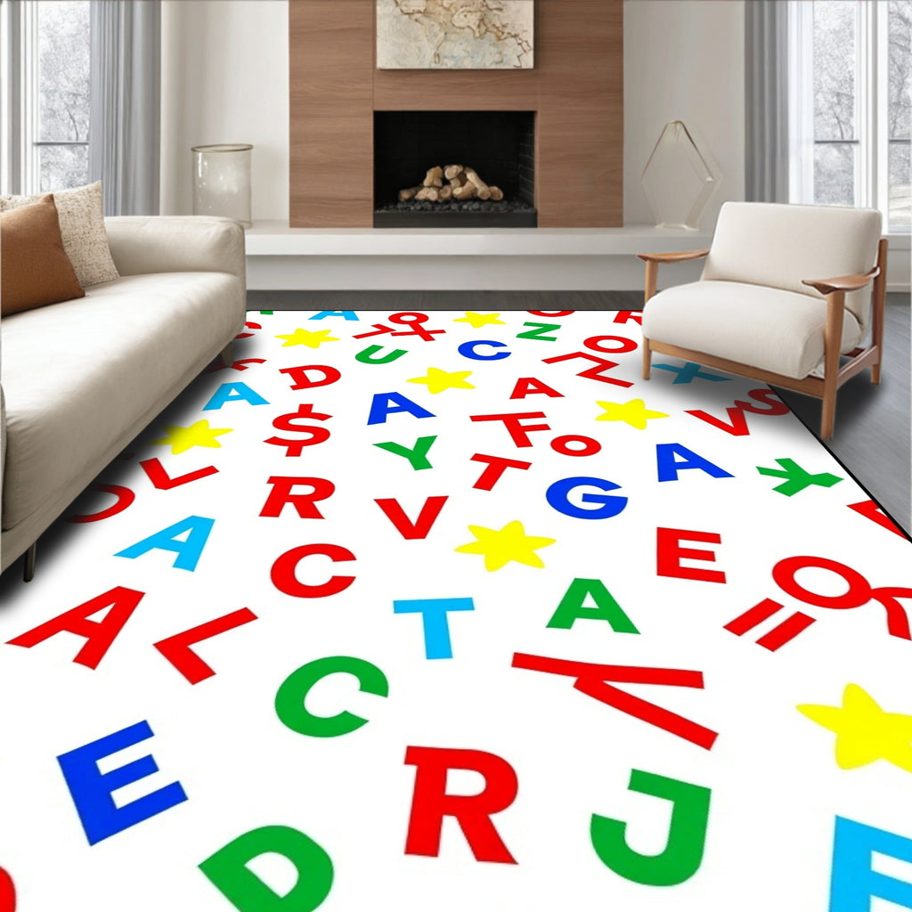 Colorful Alphabet And Stars Scattered Rug