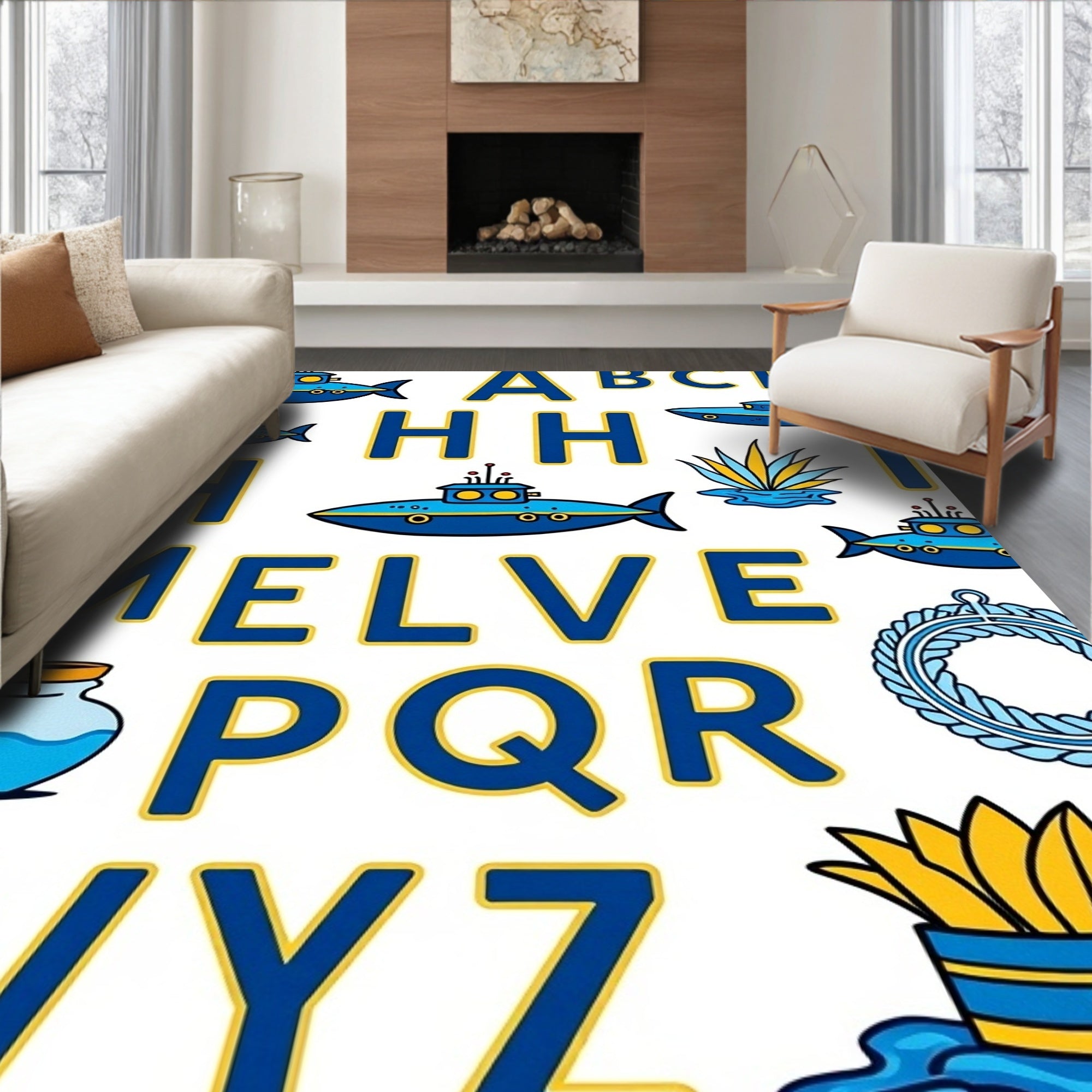 Navy Blue Submarine Alphabet Collection Rug