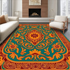 Teal Orange Red Floral Medallion Rug
