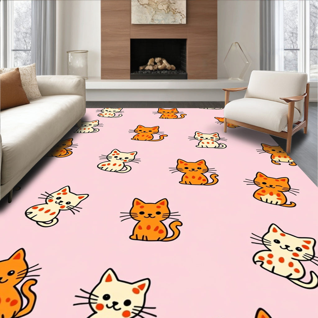 Whimsical Orange and Cream Kittens Rug