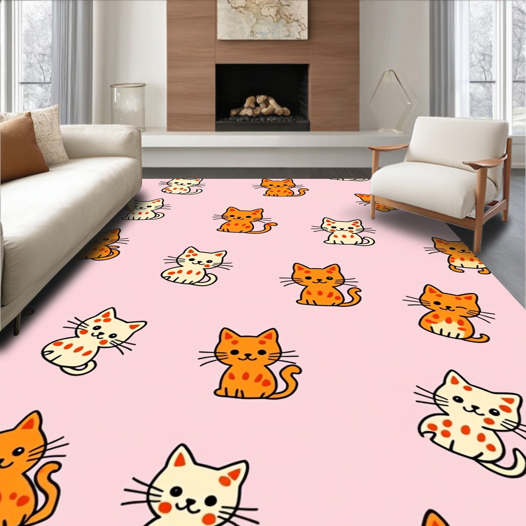 Whimsical Orange and Cream Kittens Rug