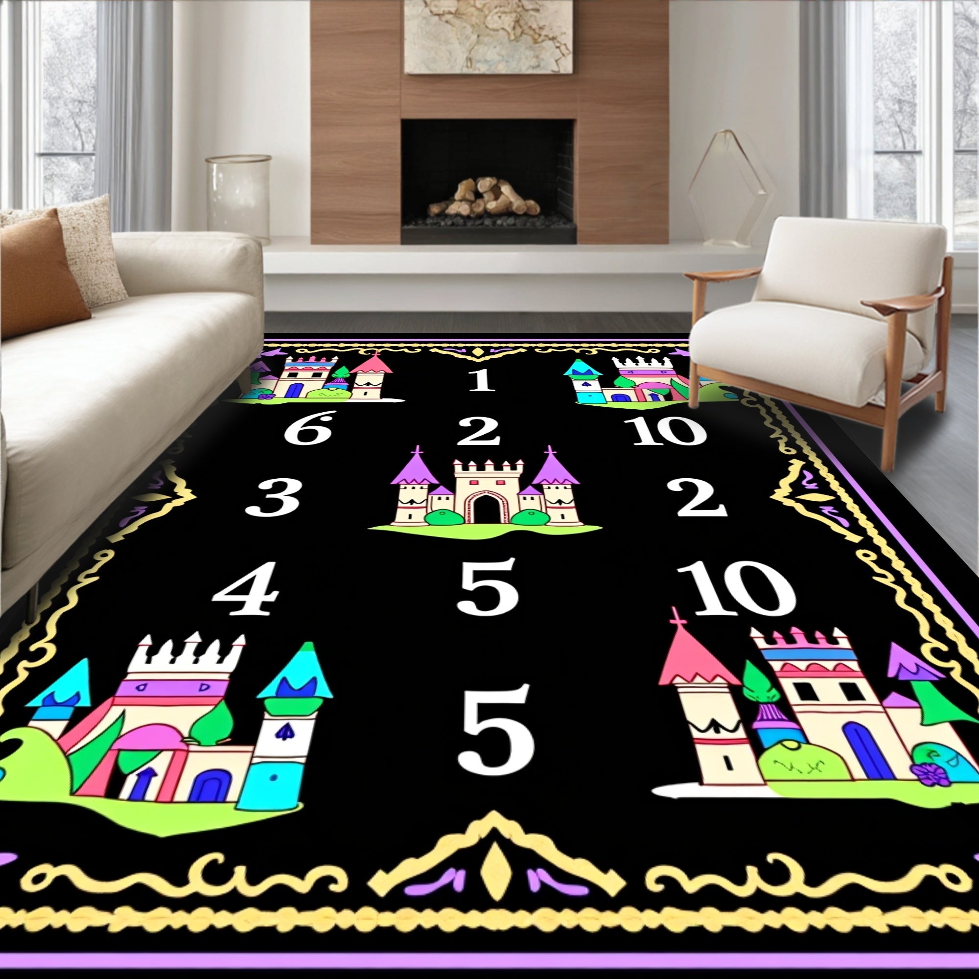 Regal Castles And Numbers Border Rug