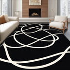 Modern Black White Abstract Swirl Rug