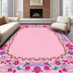 Vibrant Pink Floral Vines Border Rug