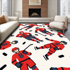 Red Blue Hockey Player Action Rug