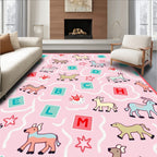 Pink Pastel Farm Animals Alphabet Cubes Rug