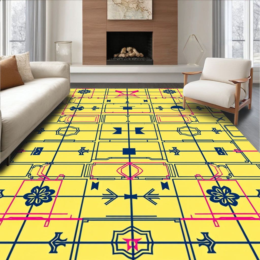 Yellow Cobalt Pink Geometric Accordion Rug