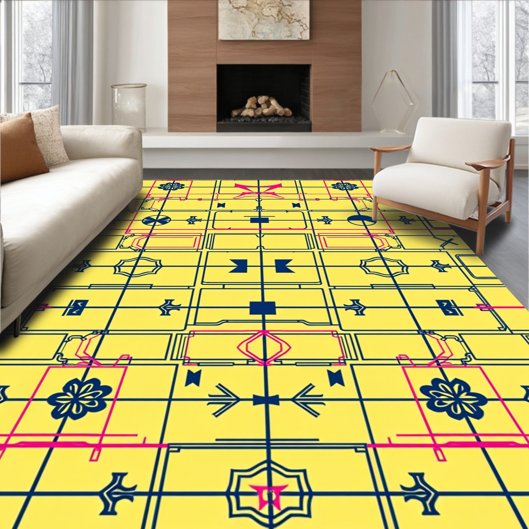 Yellow Cobalt Pink Geometric Accordion Rug