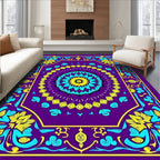 Vibrant Purple Teal Yellow Floral Mandala Rug