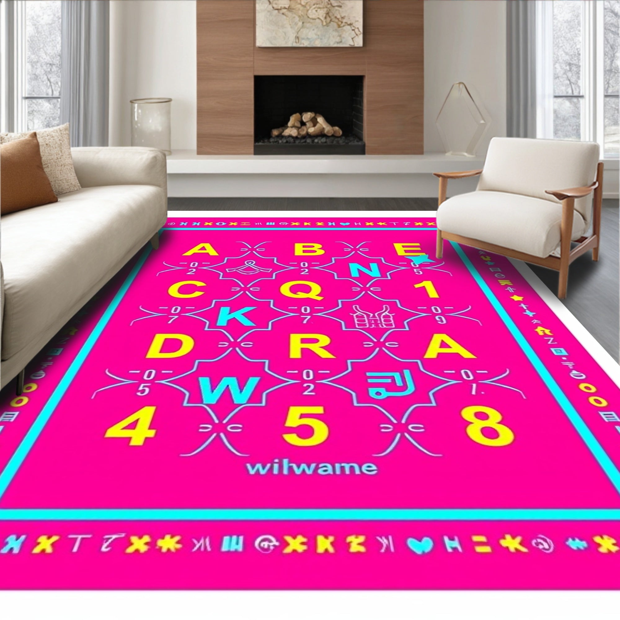 Alphabetical Bold Geometric Pink Teal Rug