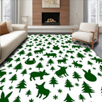 Green Forest Bunnies Christmas Trees Rug