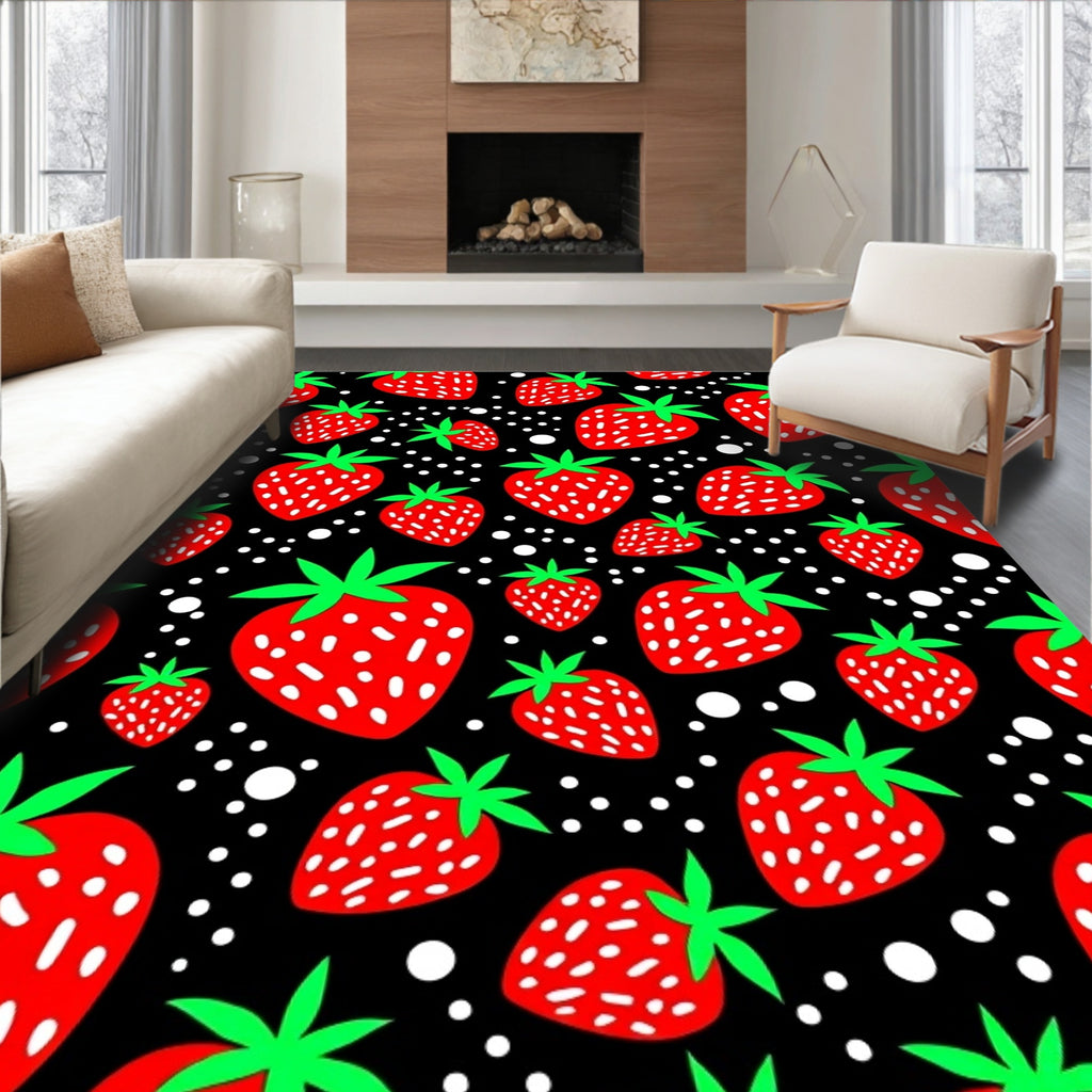 Charming Red Strawberry Black Dots Rug