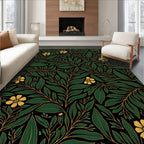 Dark Emerald Yellow Floral Vine Rug