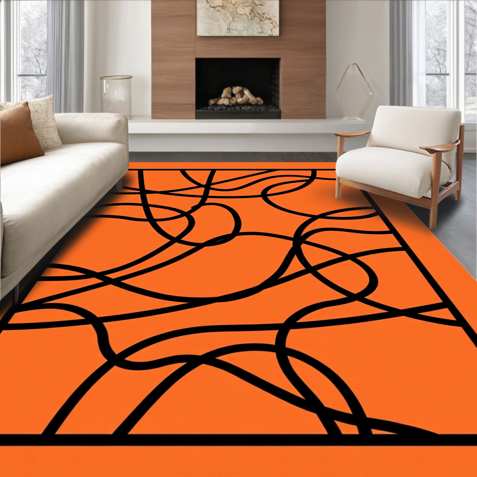 Bold Orange Abstract Swirl Rug