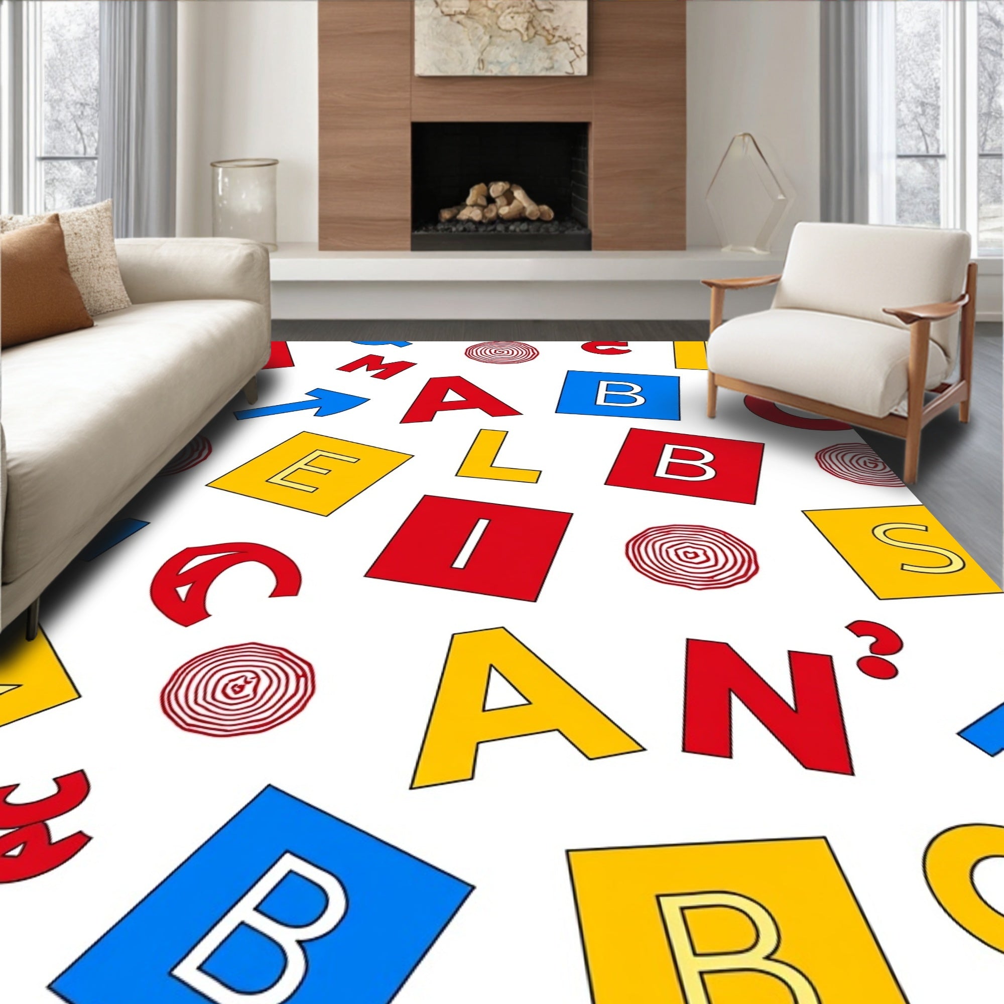 Primary Color Alphabet Collage Rug